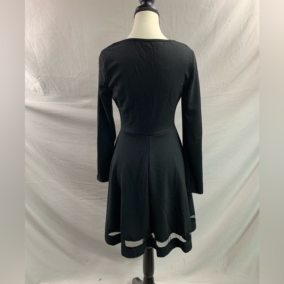 Black Mesh Insert Flare Hem Dress - Picture 9 of 9